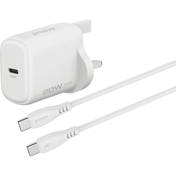 Wall Charger Proove Silicone Power 2 20W (Type-C) + Cable Type-C to Type-C 60W (1m) UK