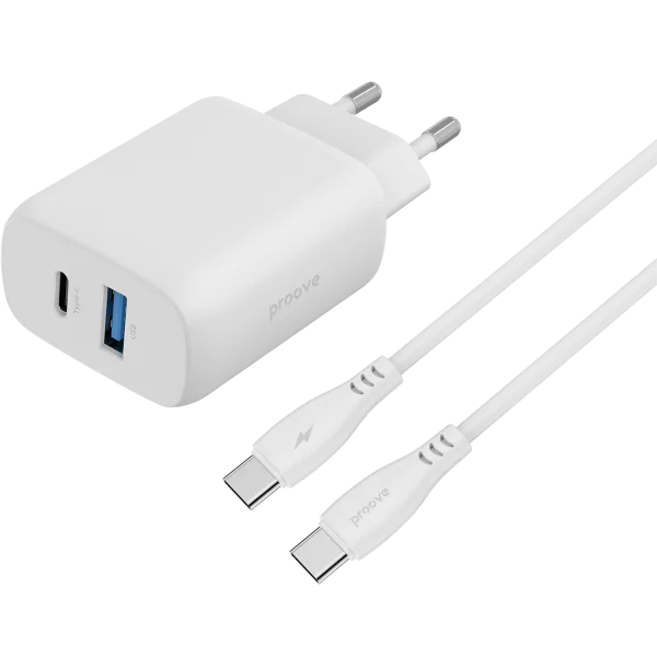 Wall Charger Proove Silicone Power 2 30W (Type-C + USB) + Cable Type-C to Type-C 60W (1m)