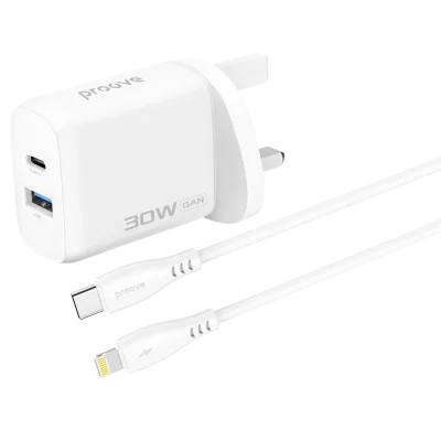 Silicone Power 2 30W (Type-C + USB) + Cable Type-C to Lightning 27W (1m) UK