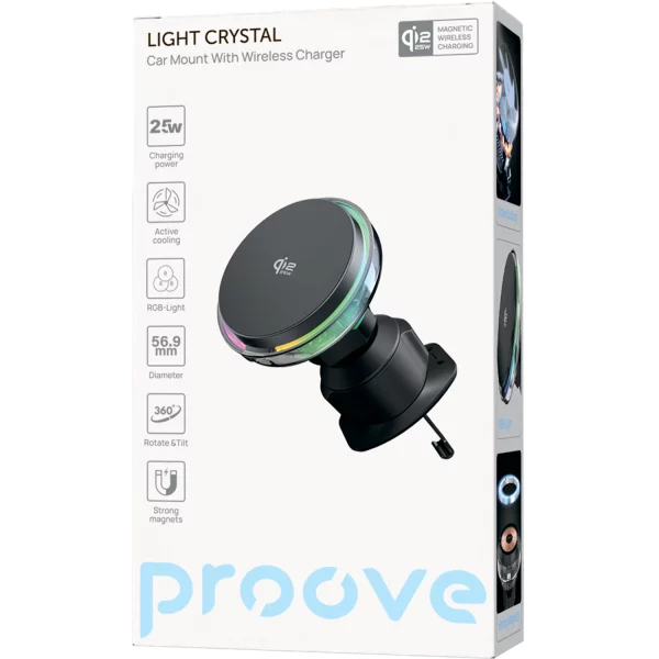 Car Mount With Wireless Charger Proove Light Crystal Qi2.2 25W - Photo 2