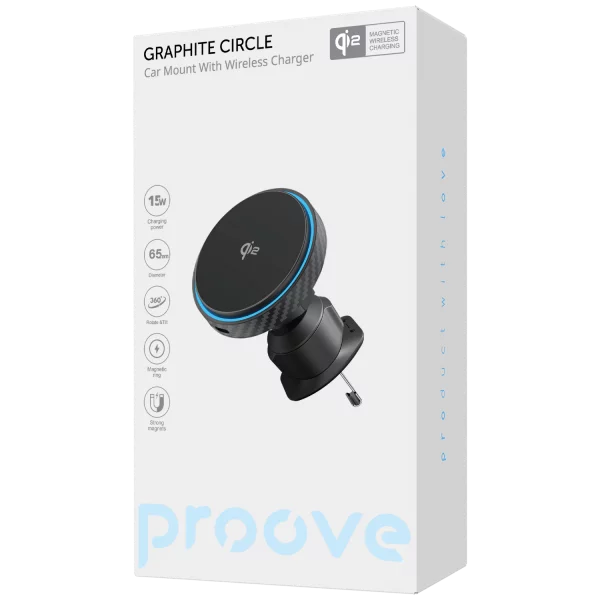 Wireless Charging Car Holder Proove Graphite Circle Qi2 15W - Photo 1