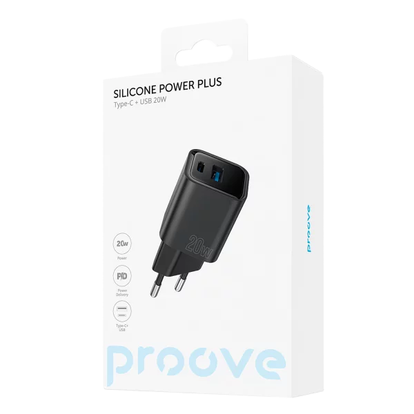 Ładowarka sieciowa Proove Silicone Power Plus 20W (Type-C + USB) - Zdjęcie 4