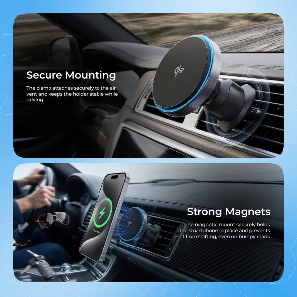 Car Mount With Wireless Charger Proove Titanium Circle Qi2 15W - photo 4
