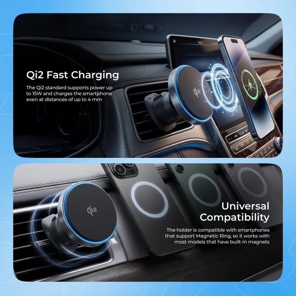 Car Mount With Wireless Charger Proove Titanium Circle Qi2 15W - photo 5