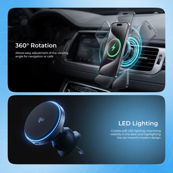 Car Mount With Wireless Charger Proove Titanium Circle Qi2 15W - photo 6
