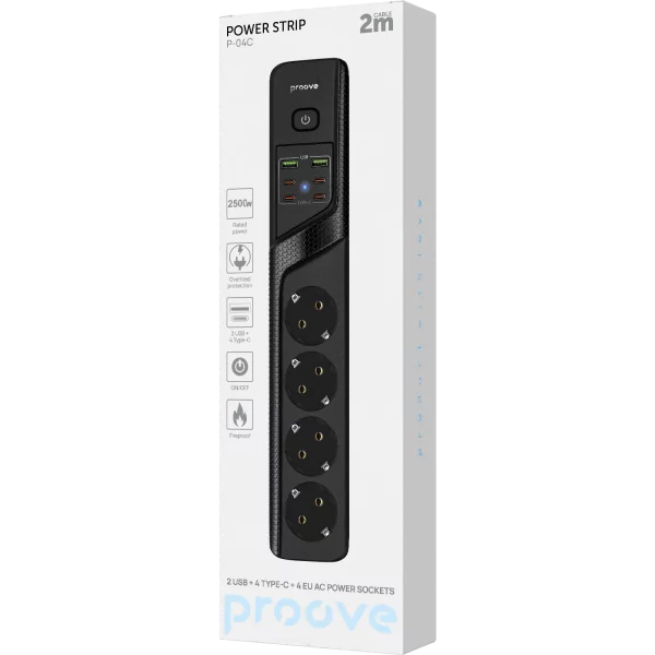 Мережевий фільтр Proove Power Strip P-04С (4 розетки EU AC + 2 USB + 4 Type-C) 2M - фото 1