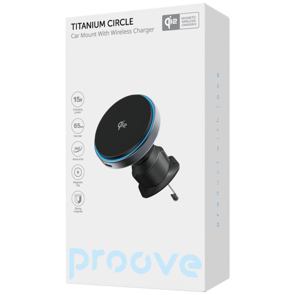 Wireless Charging Car Holder Proove Titanium Circle Qi2 15W