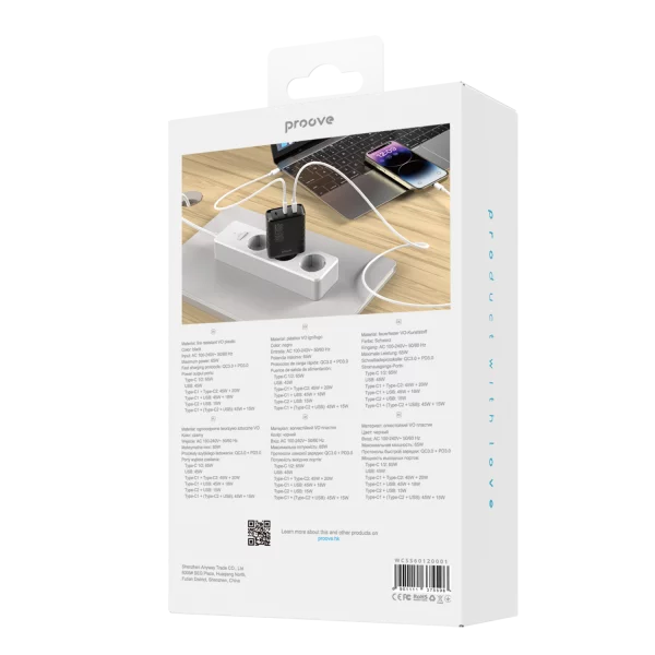 Wall Charger Proove Speed Surge Gan 65W (USB + 2 Type-C) - Photo 2