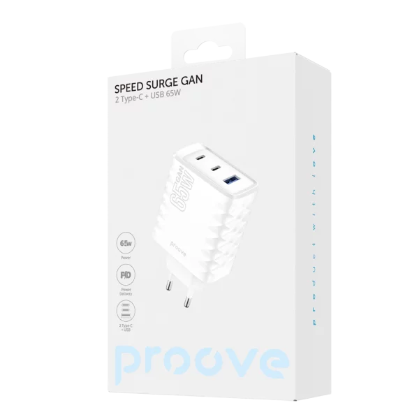 Wall Charger Proove Speed Surge Gan 65W (USB + 2 Type-C) - Foto 1