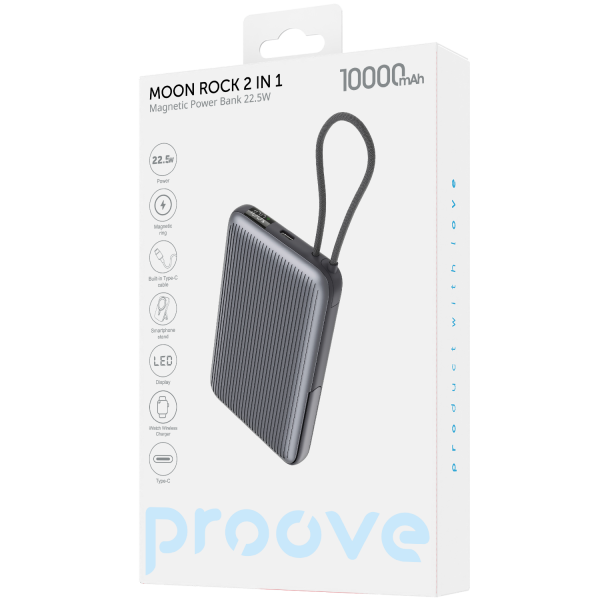 Power Bank Proove Moon Rock 2 in 1 22.5W 10000mAh With Integrated Charging Cable Type-C