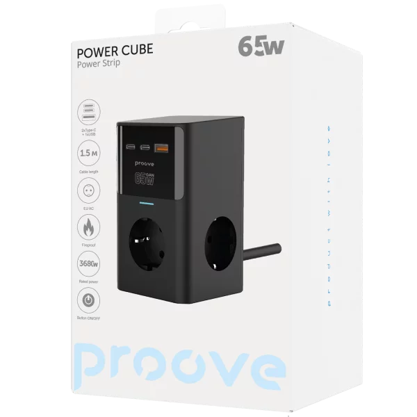 Power Strip Proove Power Cube 65W (3AC + 2 Type-C + 1 USB) 1.5m - Photo 3