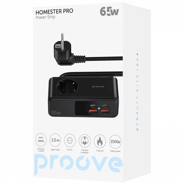 Power Strip Proove Homester Pro 65W (3AC + 2 Type-C + 2 USB) 1.5m - Photo 2