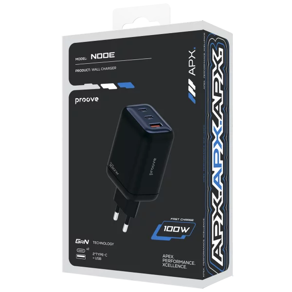 Wall Charger Proove APX Node 100W GaN (2*Type-C +USB) - foto 1