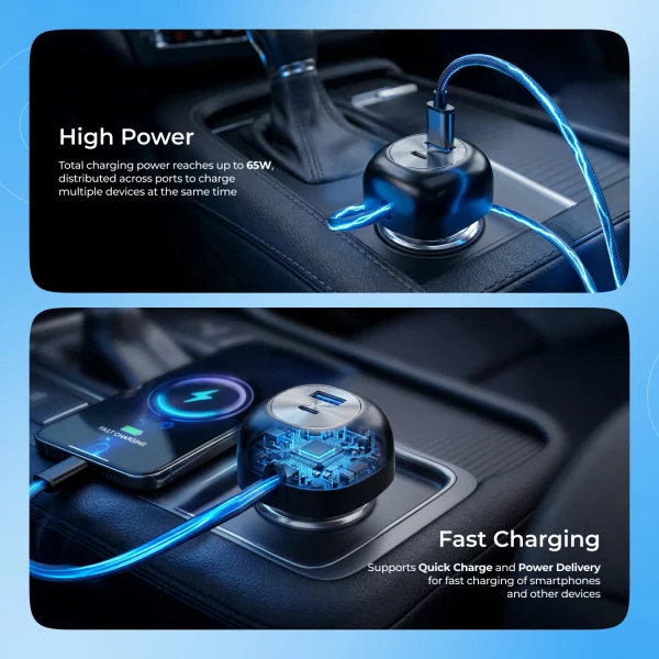 Car Charger Proove Pulsar (Type-C + USB) + Retractable Type-C Cable - Photo 4
