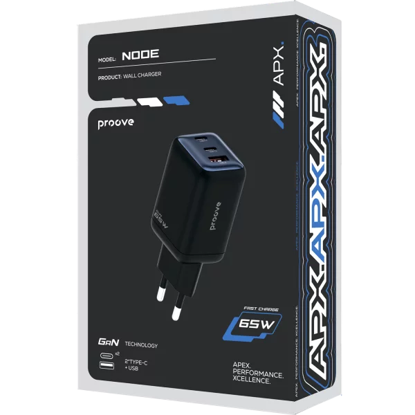 Мережевий зарядний пристрій Proove APX Node 65W GaN (2*Type-C +USB) - фото 1