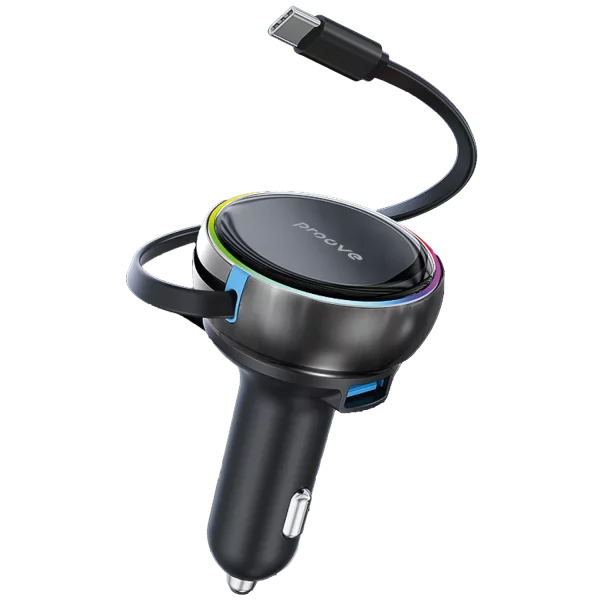 Car Charger Proove Hammer (Type-C + USB) + Retractable Type-C Cable - photo 1