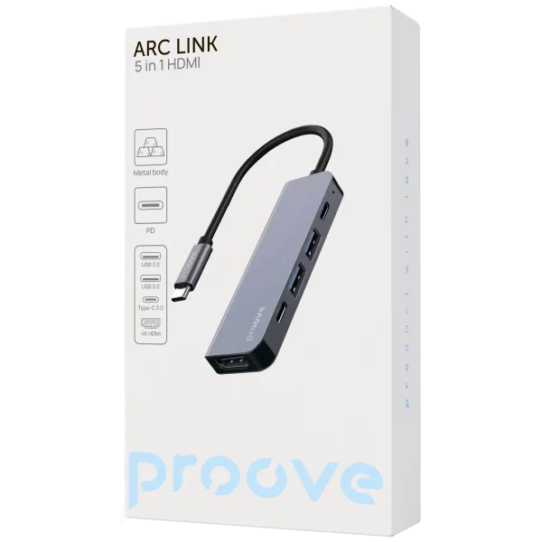 Type-C-Хаб Proove Arc Link 5 в 1 (2xUSB, 2xType-C, 1xHDMI) - фото 1