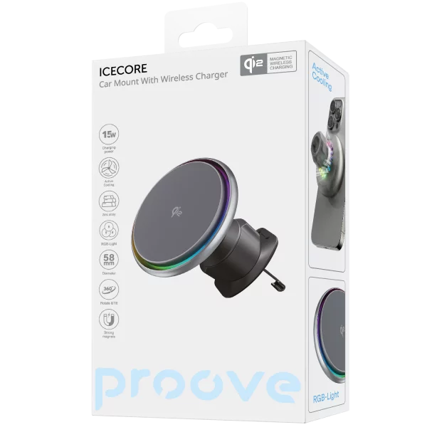 Car Mount With Wireless Charger Proove Icecore QI2 15W - Photo 1