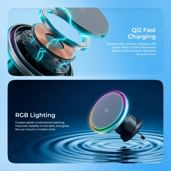 Car Mount With Wireless Charger Proove Icecore Qi2 15W - foto 8