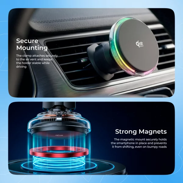 Car Mount With Wireless Charger Proove Light Crystal Qi2.2 25W - foto 5
