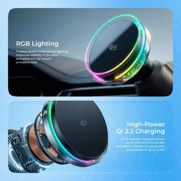 Car Mount With Wireless Charger Proove Light Crystal Qi2.2 25W - foto 6