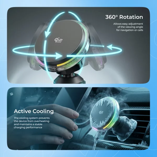 Car Mount With Wireless Charger Proove Light Crystal Qi2.2 25W - foto 7