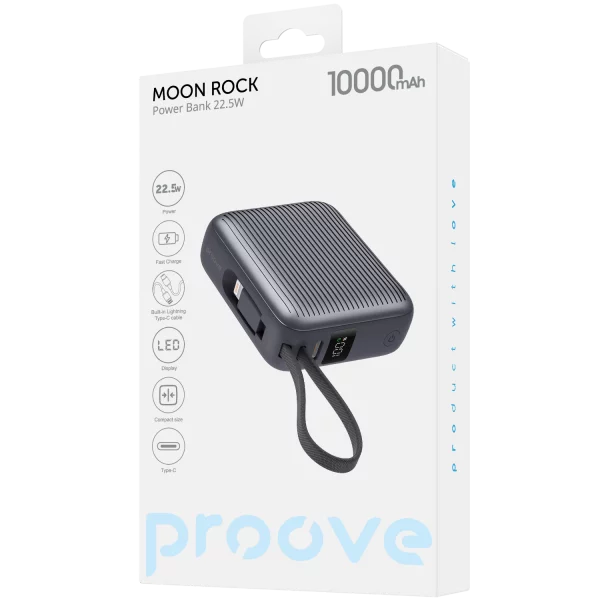 Power Bank Proove Moon Rock 22.5W 10000mAh With Integrated Charging Cables Type-C/Lightning - Photo 2