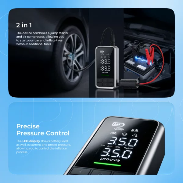 Car Jump Starter Proove 2 in 1 Air Jump + Pump 10400mAh 1000A - 照片 5