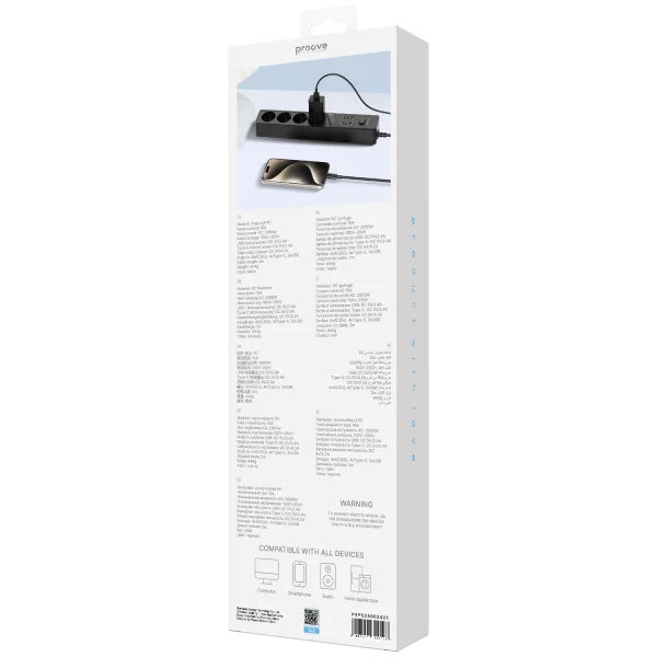 Power Strip Proove Power Socket P-04C (4 EU AC Power Sockets + 2 USB + 4 Type-C) 2М - foto 5
