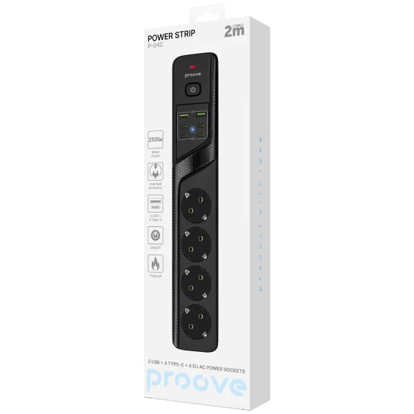 Power Strip Proove Power Socket P-04C (4 EU AC Power Sockets + 2 USB + 4 Type-C) 2М - foto 4