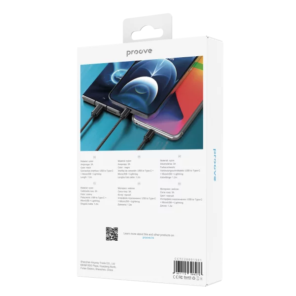 Cable Proove Triple Connection 3 in 1 Type-C + Micro USB + Lightning (1,2m) - Photo 2