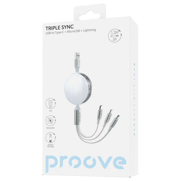 Cable Proove Triple Sync 3 in1 Type-C + Micro USB + Lightning (1.2m)