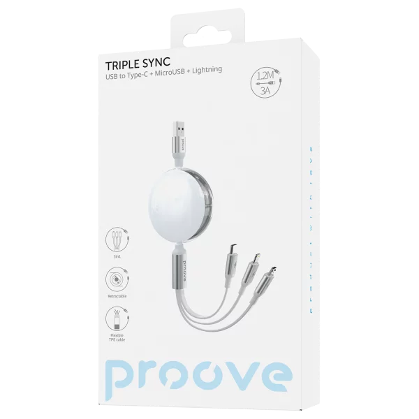Cable Proove Triple Sync 3 in1 Type-C + Micro USB + Lightning (1.2m) - Photo 1