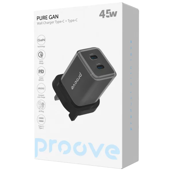 Wall Charger Proove Pure GaN 45W (Type-C + Type-C) UK - Photo 1