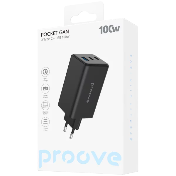 Wall Charger Proove Pocket GaN Max 100W (2*Type-C + USB) - photo 1