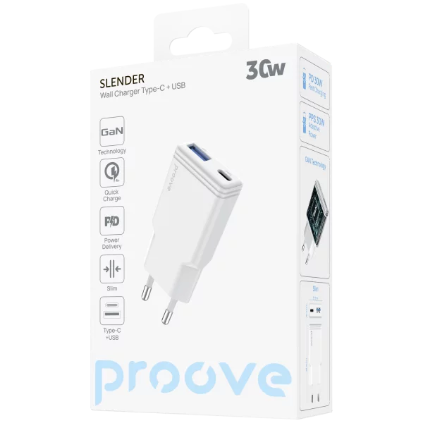 Wall Charger Proove Slender 30W (Type-C + USB) - Photo 1